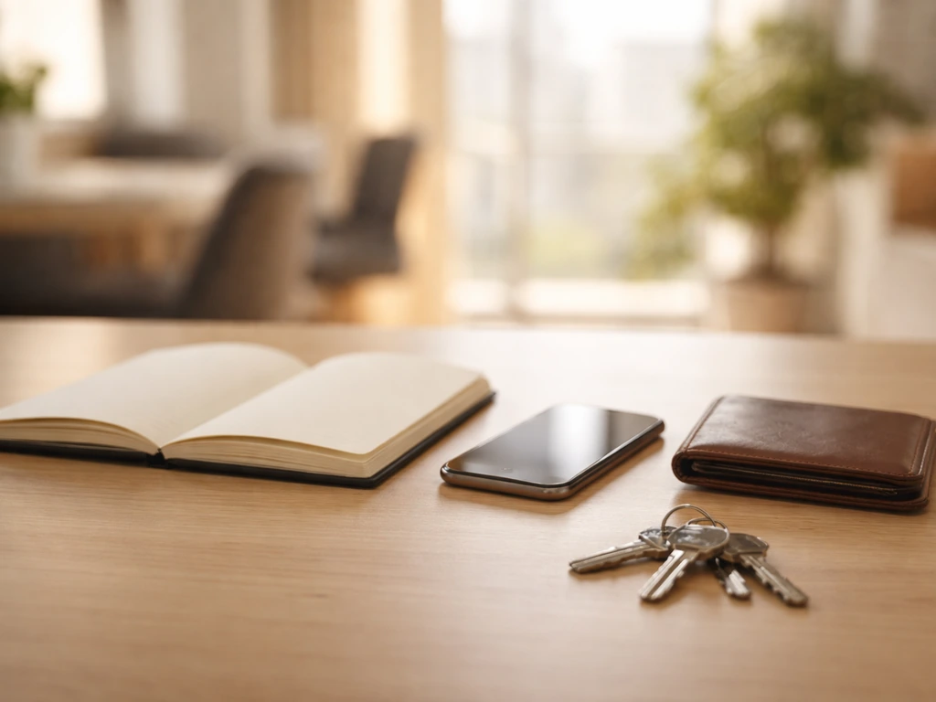 Minimal office desk scene with a smartphone and wallet symbolizing net worth and liabilities.