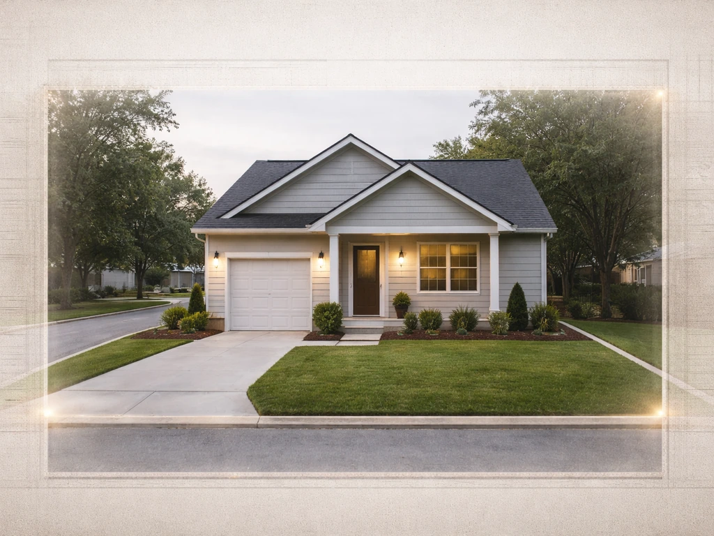 Residential property exterior with a subtle property-assessment style overlay suggesting an assessed valuation.