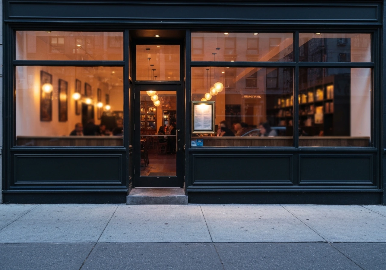 NYC restaurant exterior at dusk with warm lights, suggesting a restaurateur’s income and media coverage