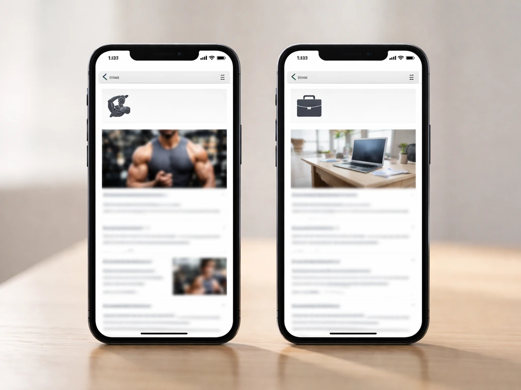 Minimal split-screen style scene showing two mismatched search result tiles for different “Vince Iannone” meanings.