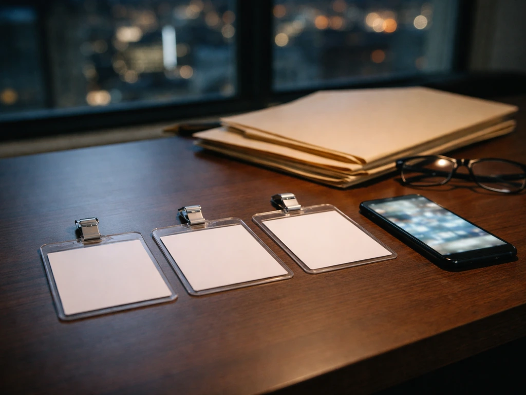 Office desk with phone and blank documents/cards arranged to suggest verifying the right entity.