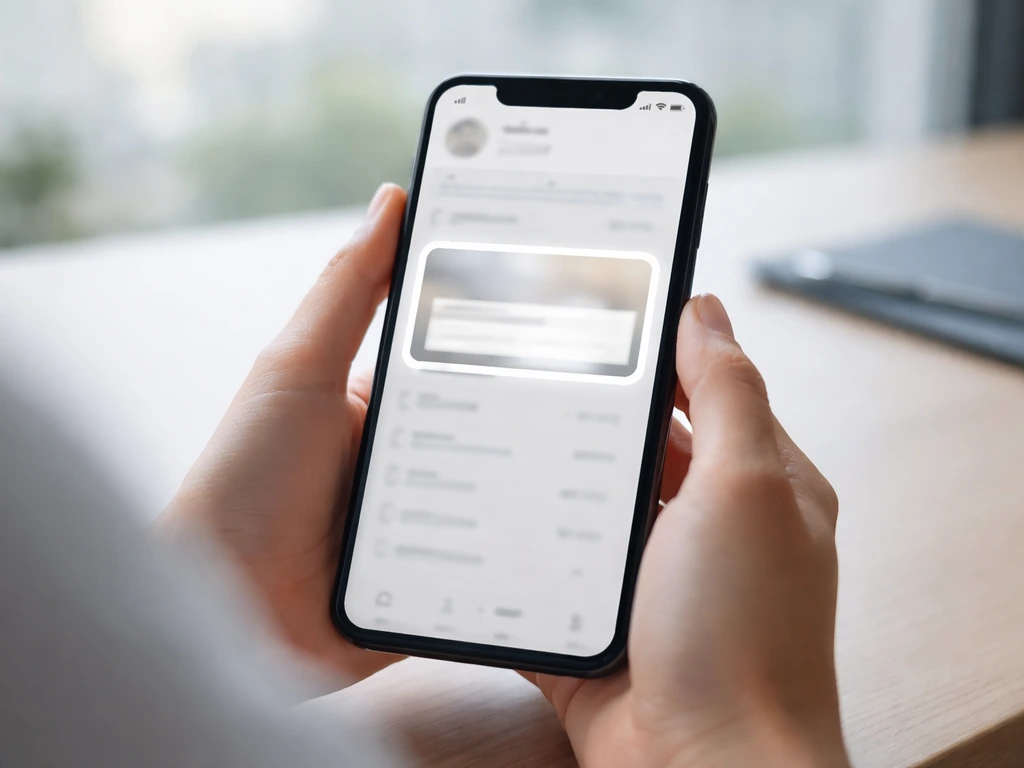 Hand holding a phone showing a finance website tab area with a highlighted real-time net worth callout-style box, no tex