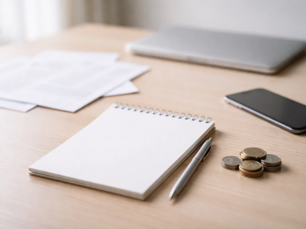 Minimal desk scene with scattered documents and a smartphone, symbolizing comparing online estimates.