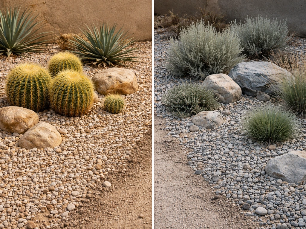 Two simple outdoor plant vignettes showing hot-desert and cold/high-desert habitat differences.