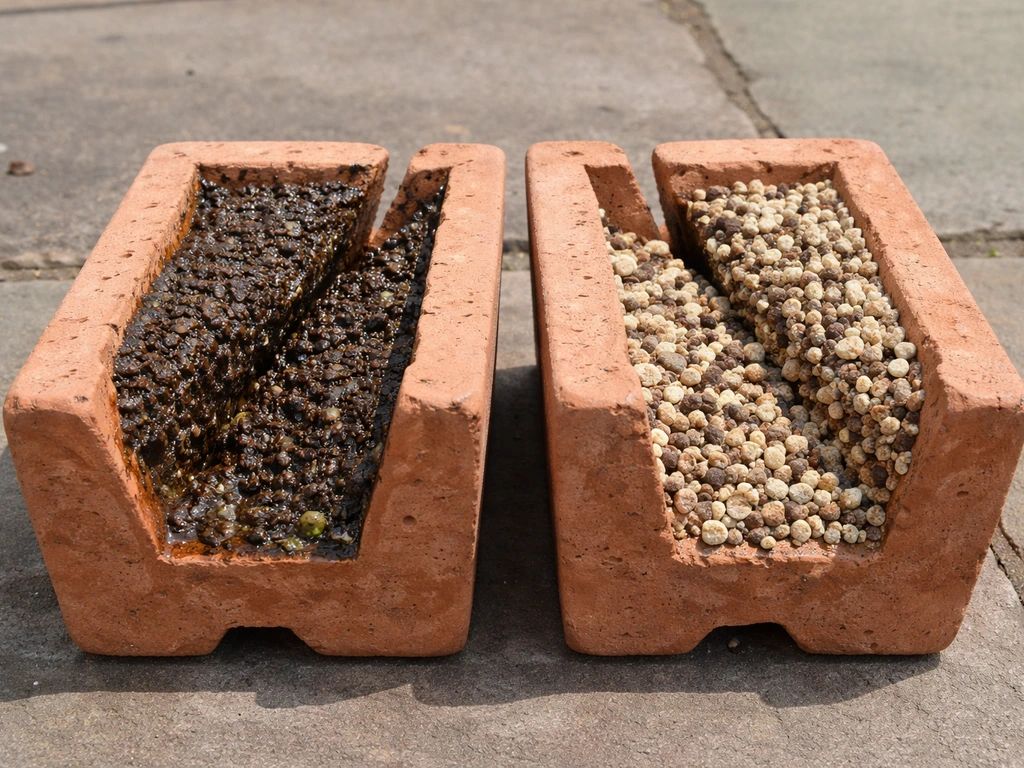 Two small crevice planters side-by-side: one overly wet and compact, the other lean and sharply drained.