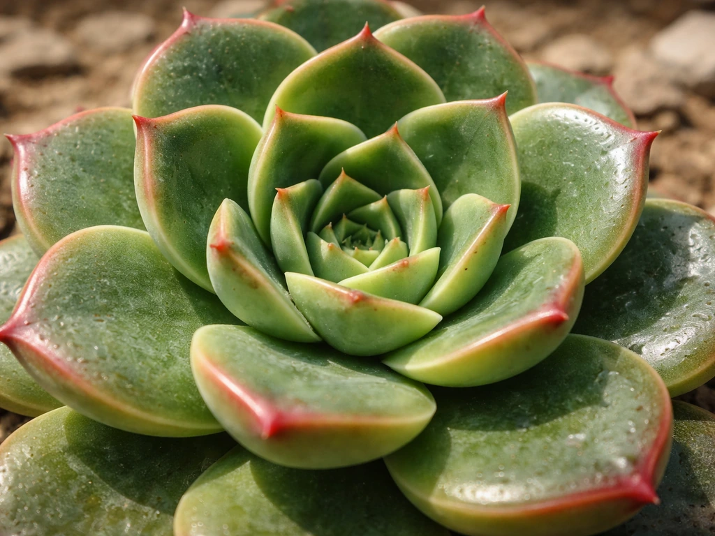 Close-up of a rosette succulent showing thick waxy leaf cuticle and sunken stomata-like pores.