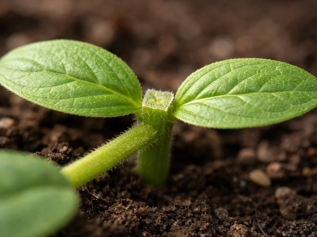 Macro view of a creeper plant node with opposite leaves and a square-ish stem shape.