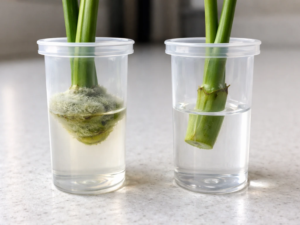 Close-up of moldy plant growth in a small tube beside a clean, corrected tube setup with less moisture.