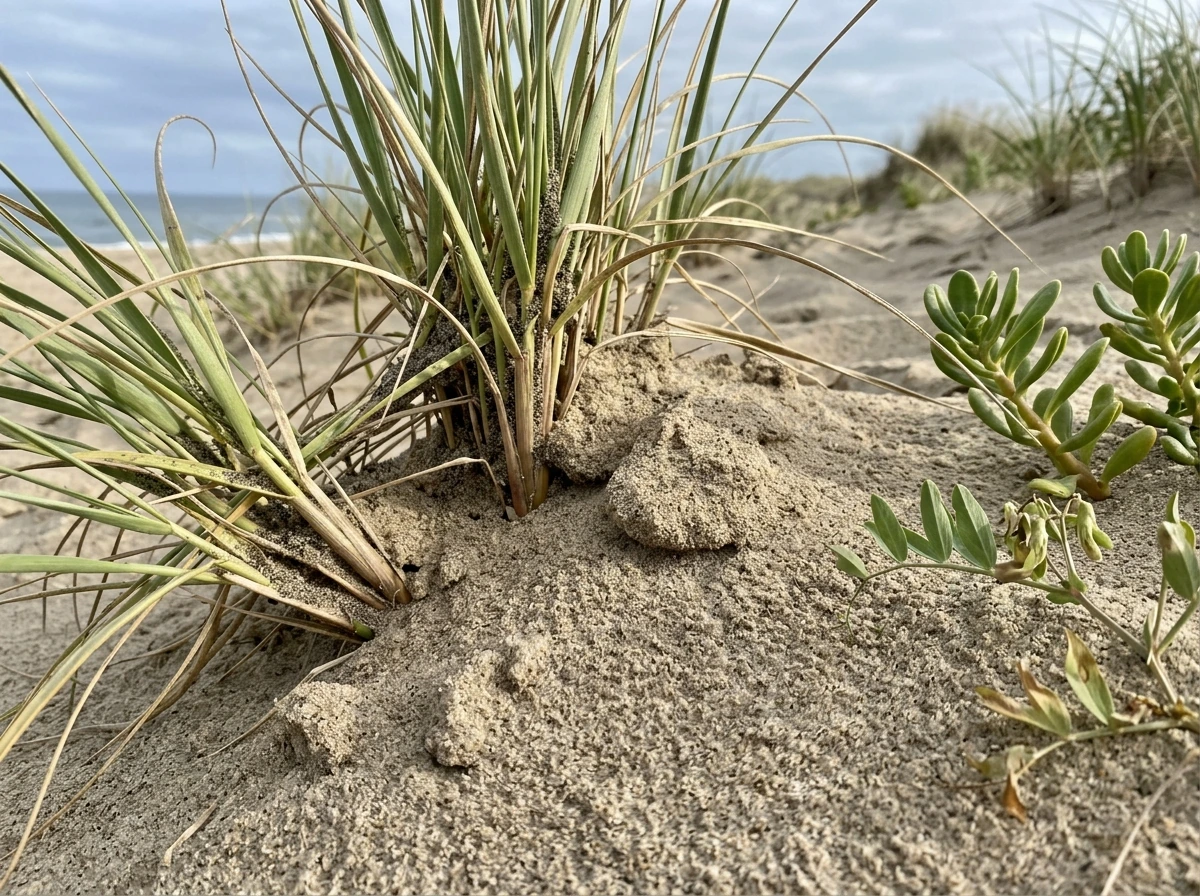 American beachgrass clumps stabilizing the first dune ridge