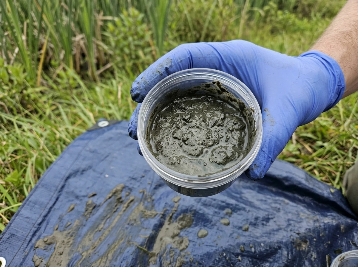 Soil sample showing anaerobic mud and sulfurous odor cue