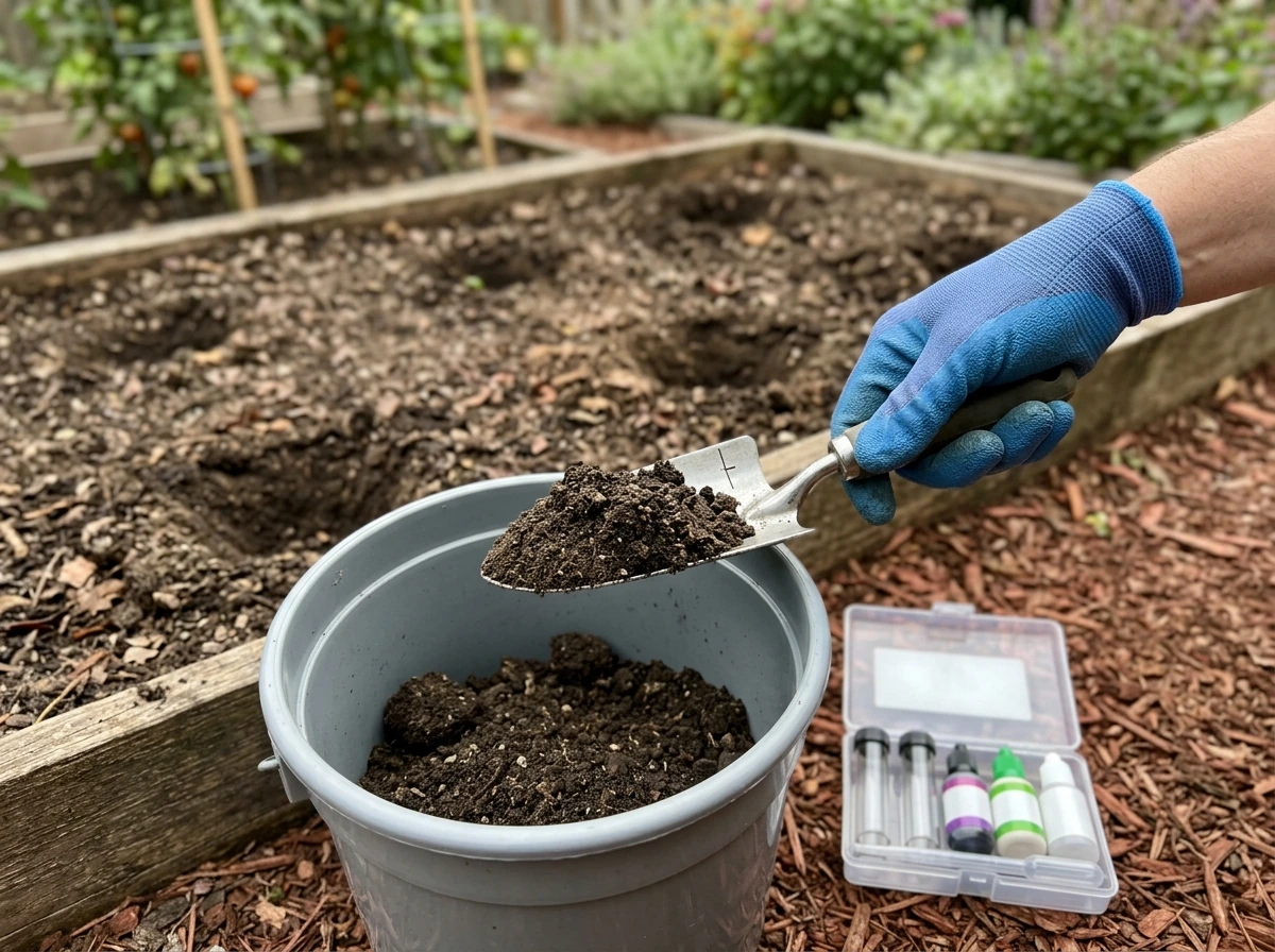 Soil test sampling and lab-style kit items arranged for pH testing