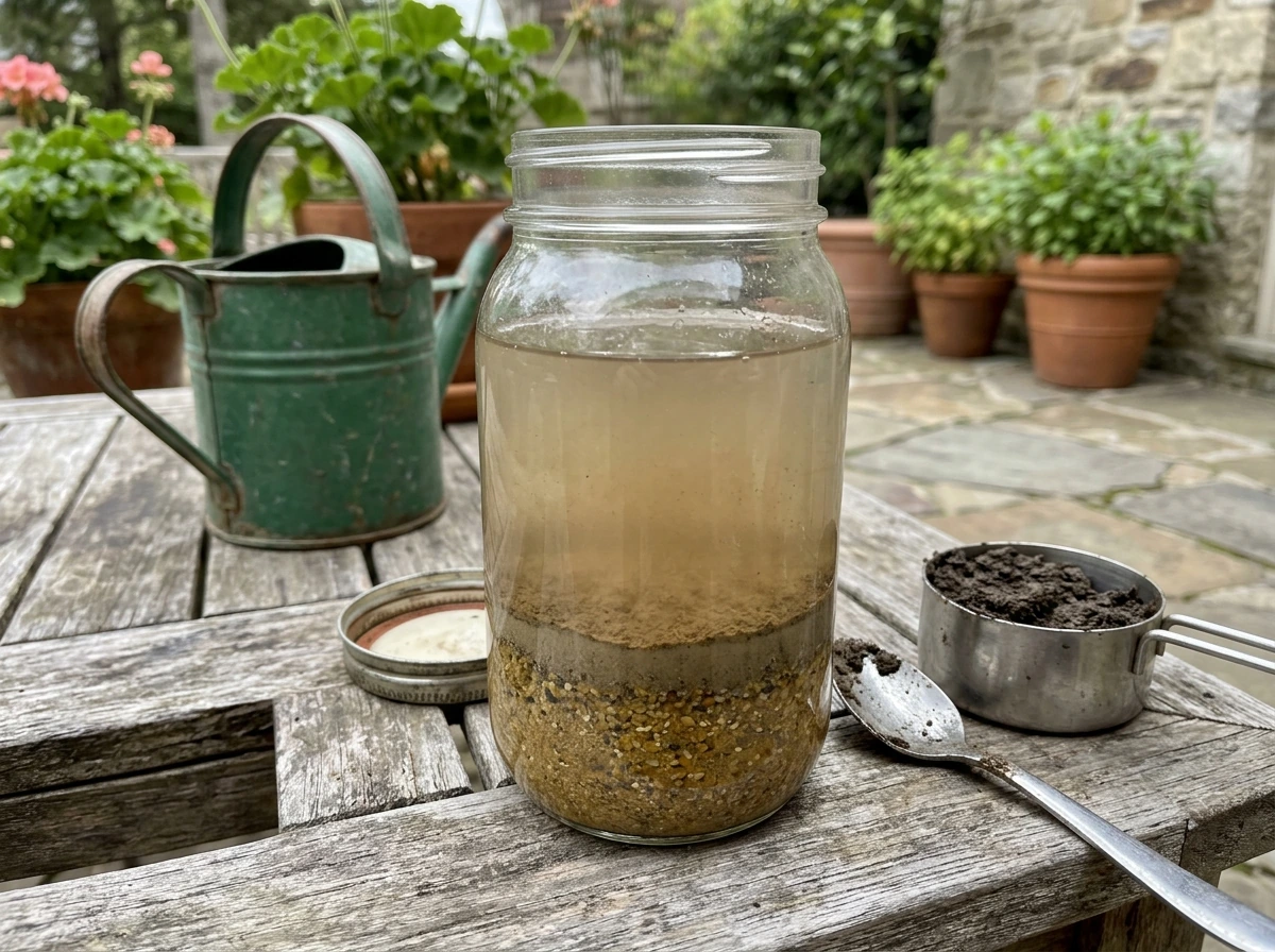 Jar soil texture test showing layers settling from sand silt and clay