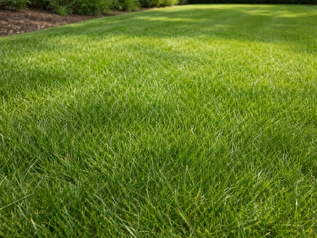 Close view of dense Kentucky bluegrass turf in a clean home lawn setting