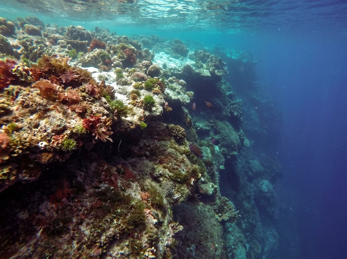 Fore reef to deeper wall gradient showing reduced light and changing algae cover