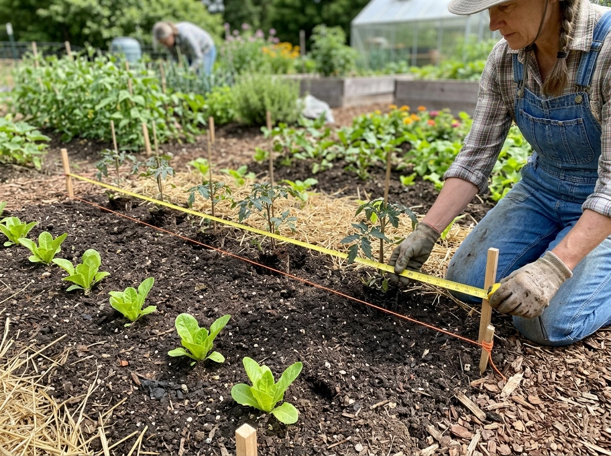 Measuring and spacing seedlings for fast and slow growing companions