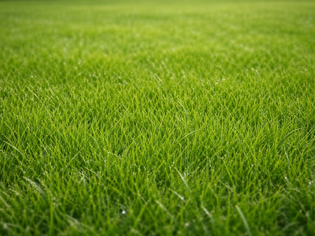 Gros plan d’une pelouse vert vif, dense et à texture homogène, prise en lumière naturelle.