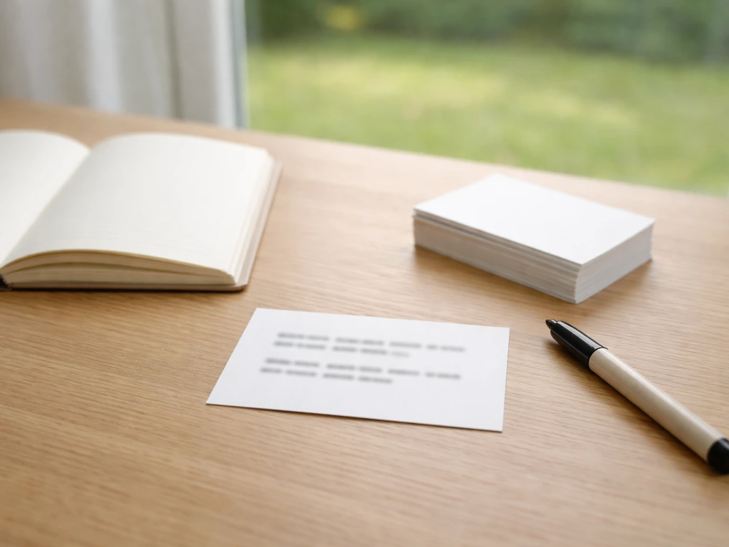 Table près d’une fenêtre avec un carnet ouvert et des cartes suggérant des variantes d’indice pour une grille.