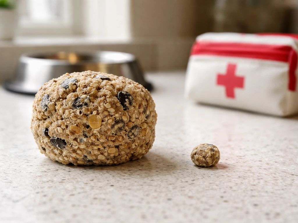 Large suet fat chunk beside a much smaller piece, with a simple vet-style first-aid item nearby.