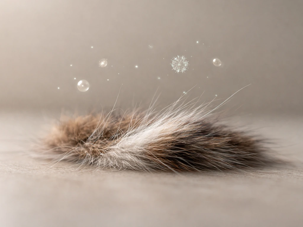 Macro view of cat fur with subtle microscopic spore-like particles floating above it to suggest pathogens transfer.