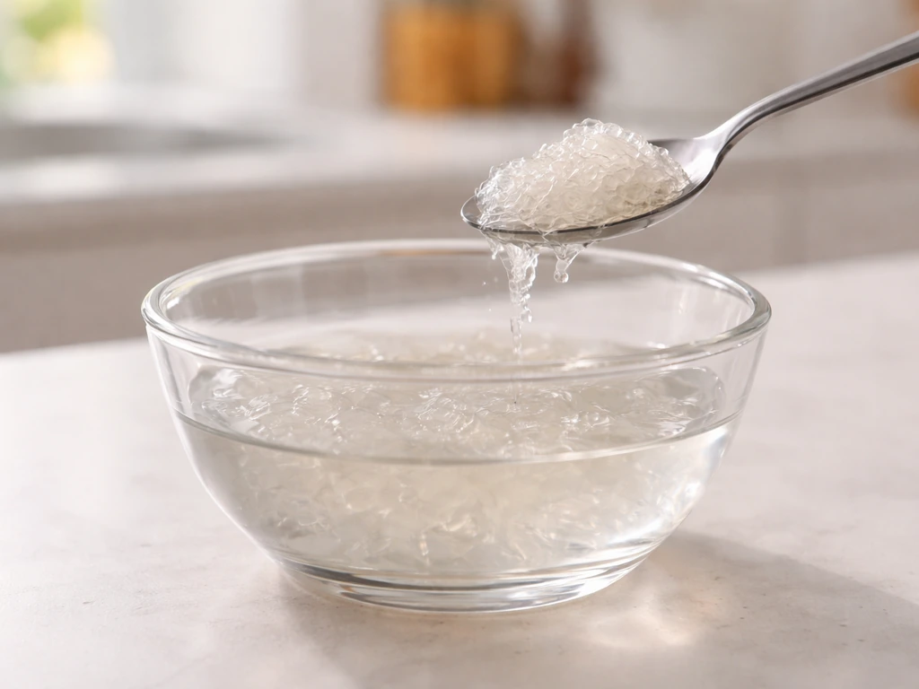 Clean bowl on a kitchen counter with a small measured portion of bird’s nest being prepared safely.