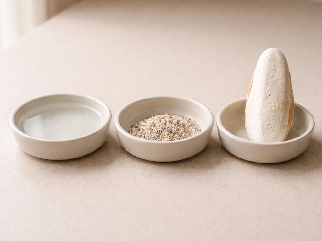 Clean small dishes showing fresh water, bird grit, and a cuttlebone setup