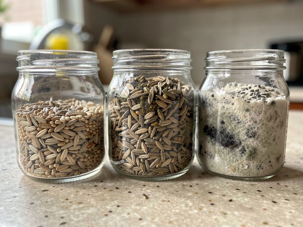 Rinsing a child’s mouth after accidental bird seed ingestion with seed bowl nearby