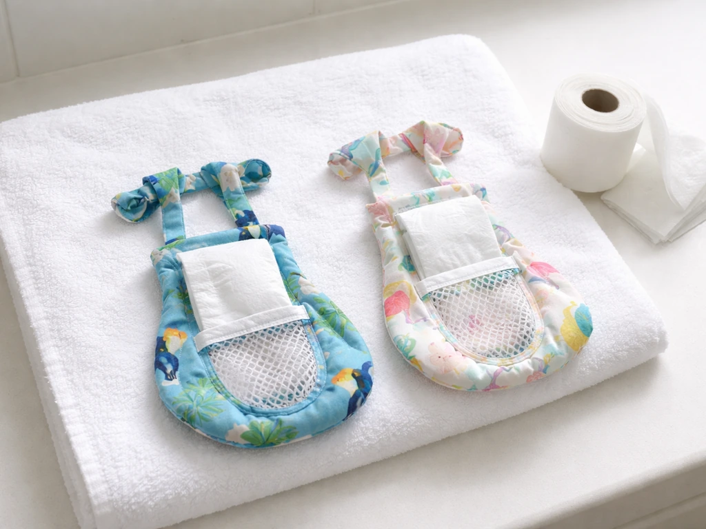 Two washable bird diapers laid flat, showing rear pouch for disposable liners
