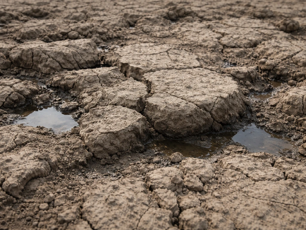 Sol argileux compact : croûte dure fissurée avec eau qui ne s’infiltre pas avant travail du sol.