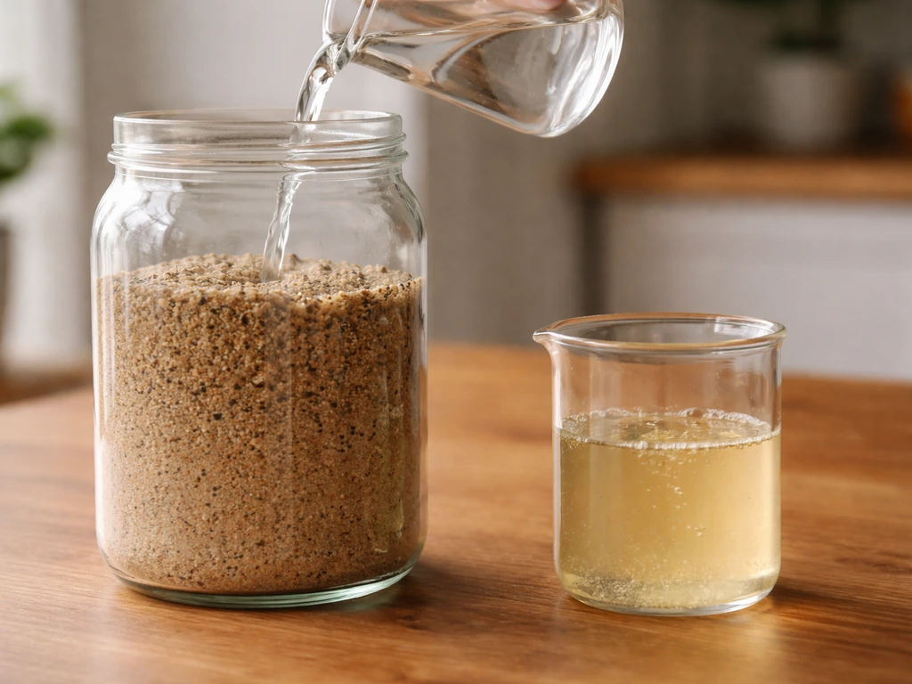 Bocal avec terre sableuse et eau filtrée, montrant l’eau qui emporte des nutriments vers un récipient.