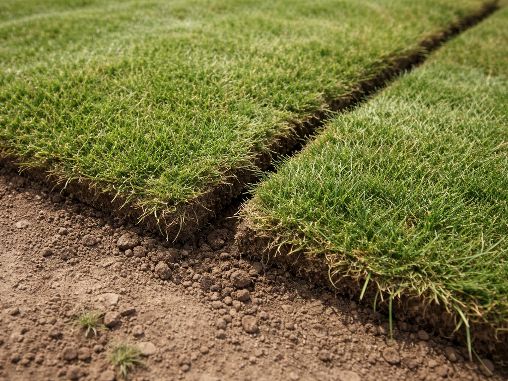 Slechte aansluiting tussen graszoden met zichtbare spleten en luchtvorming langs de naden