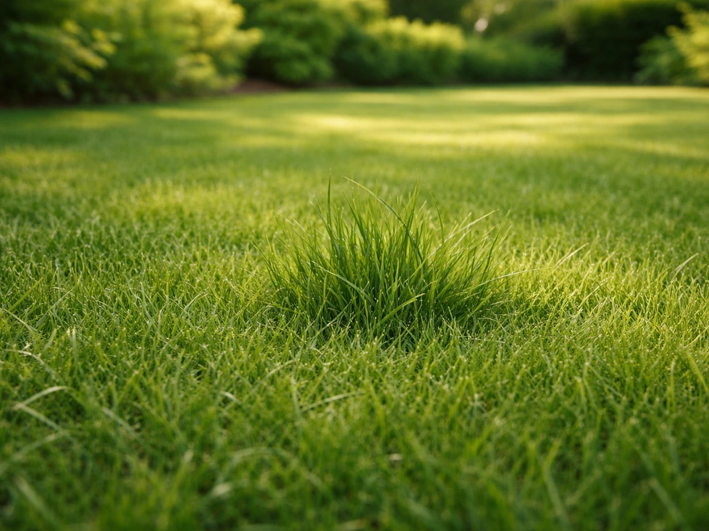 Close-up van een gazon met opvallende graspluk/markering waar gras frans vermoed wordt in een NL-tuin