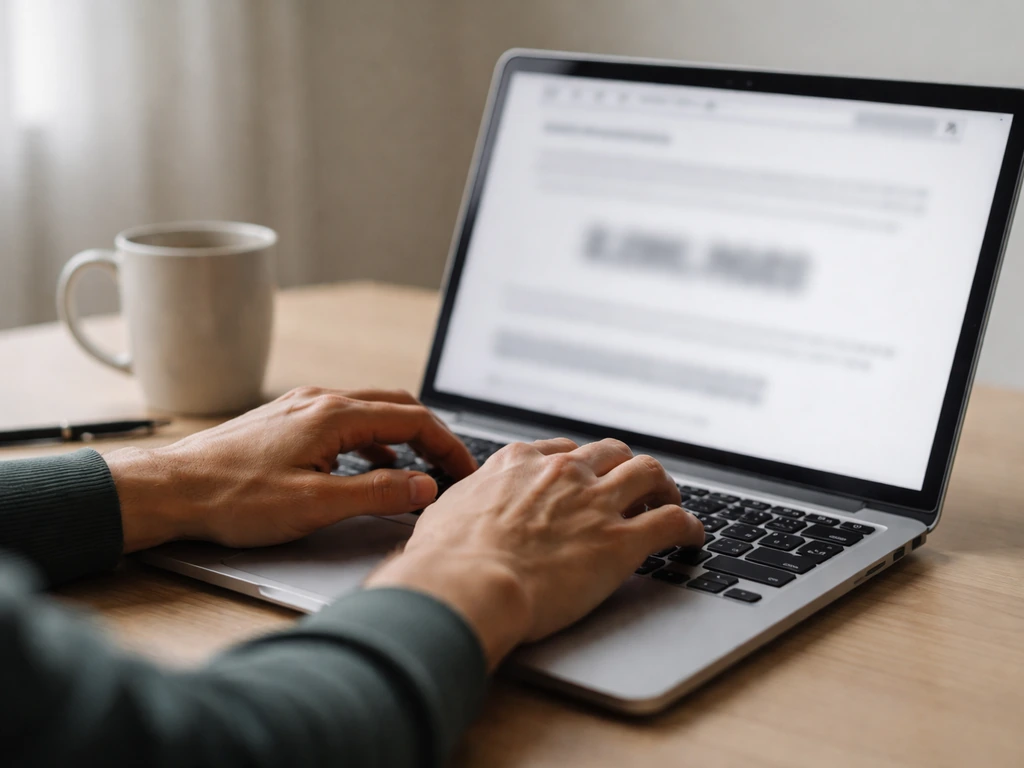 Close-up of a laptop showing a blurred financial profile page with a claimed net worth figure, no readable text