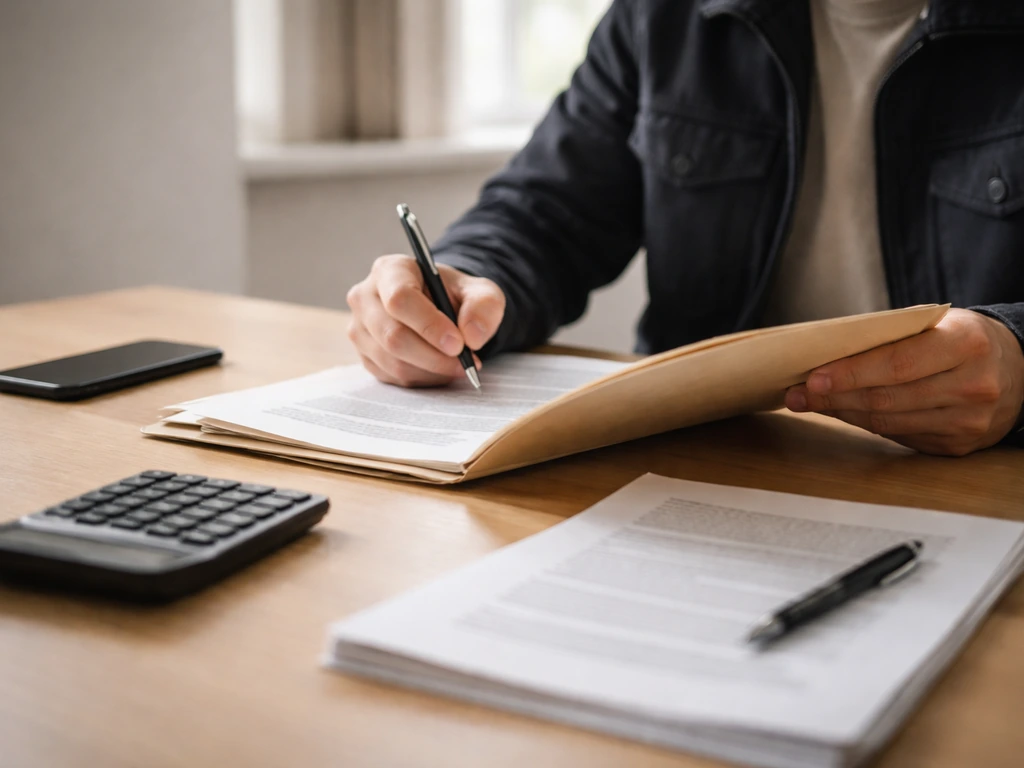 Anonymous desk scene with documents, calculator, and pen suggesting investigative anti-corruption reporting.