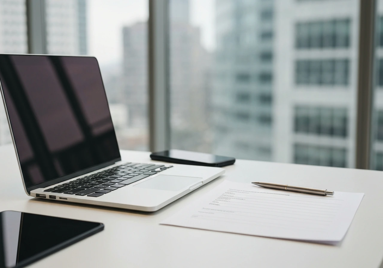 Desk scene with open laptop and blank filing paper suggesting SEC Form 4 transaction evidence.