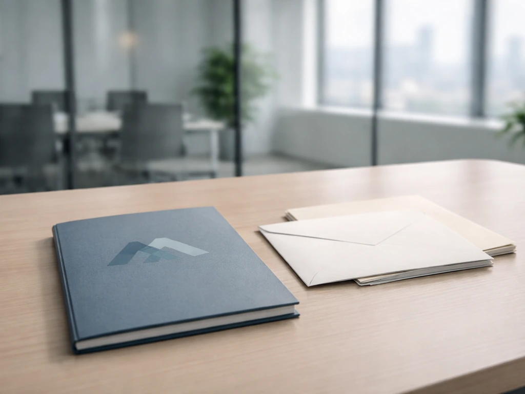 Minimal office scene with a Meta-style folder and a sealed envelope suggesting equity compensation.