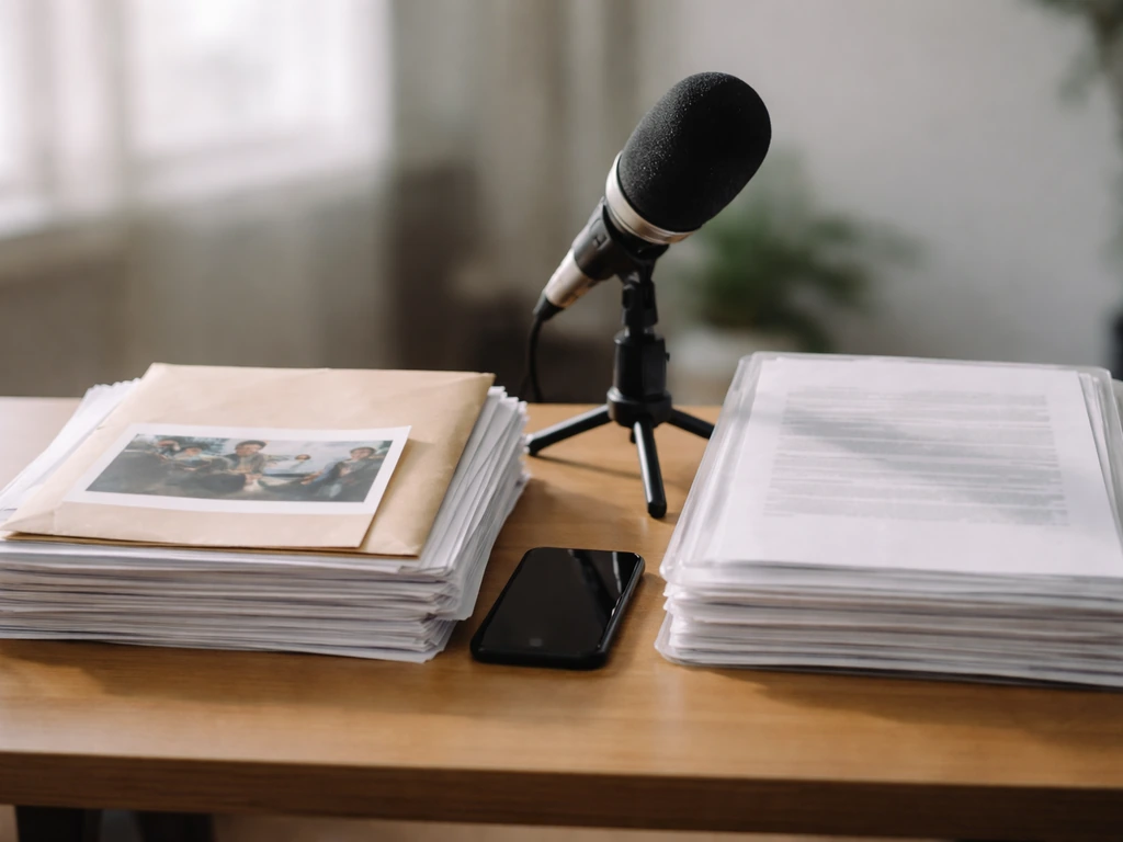 Split-focus desk scene with envelopes and a microphone, symbolizing conflicting sources and money estimates.