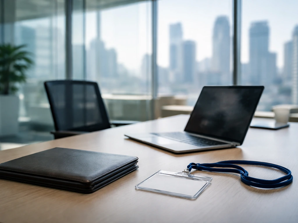 Minimal photo of a modern office desk with a laptop, showing a business and tech search context
