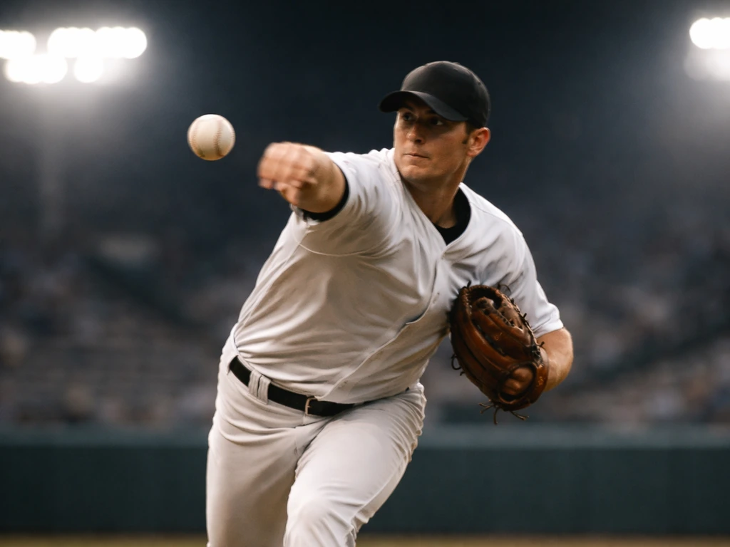 Anonymous baseball player in uniform tossing a ball under stadium lights, symbolic of MLB profile search