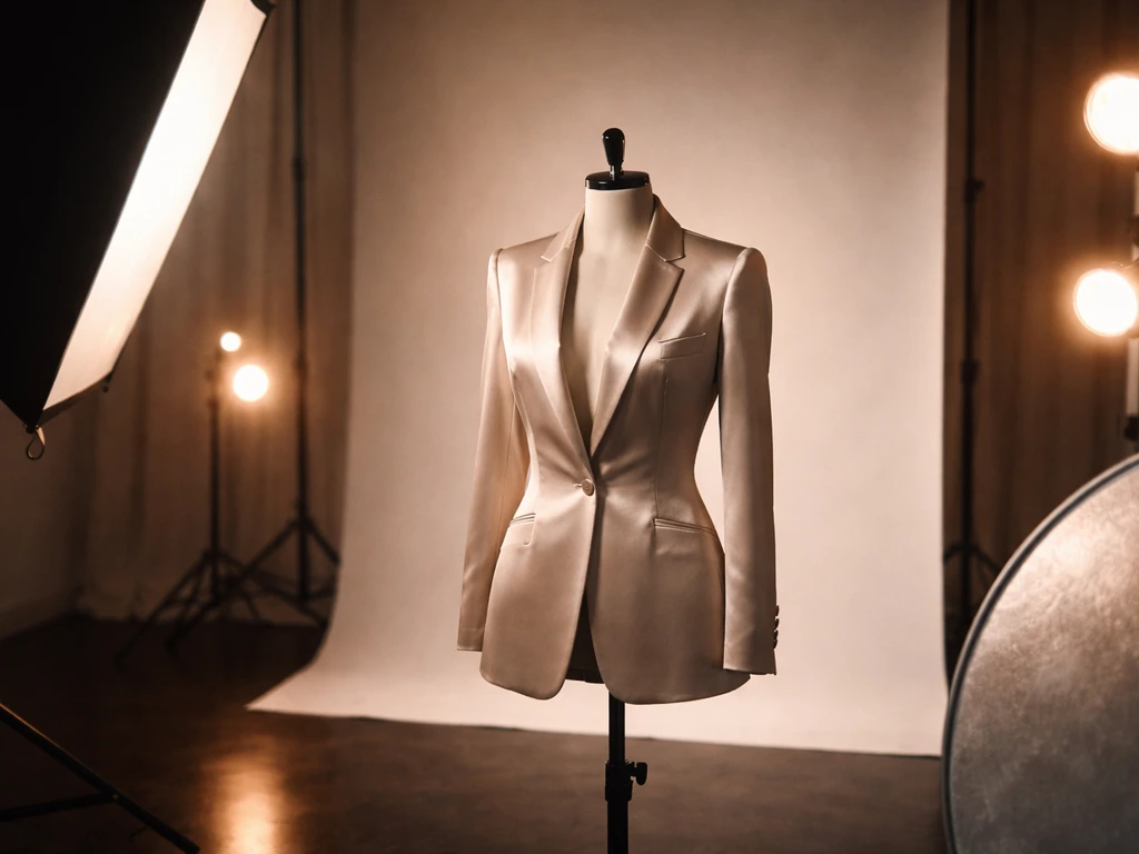 Fashion photography studio scene with soft lights and a glamorous mood, symbolizing a photographer’s identity