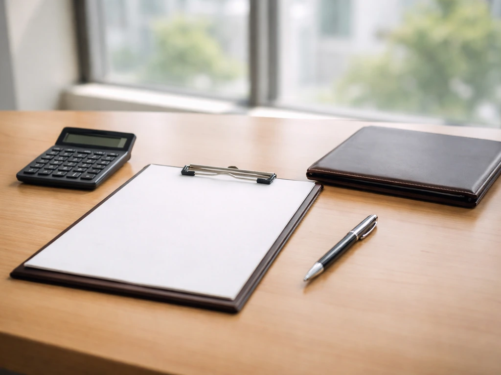 Minimal photo of a desk with a clipboard and calculator suggesting executive compensation breakdown