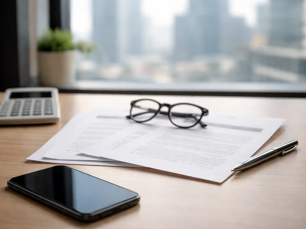 Minimal office scene with a smartphone and printed pages showing wealth and media comparison theme.