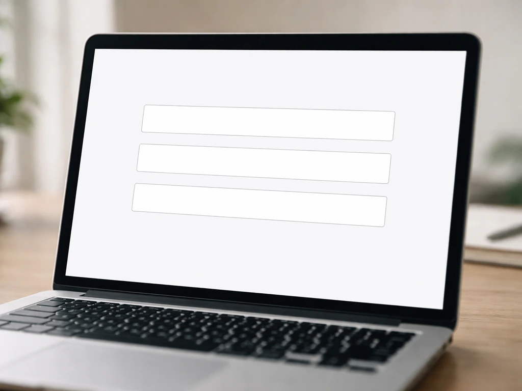 Minimal laptop screenshot mockup showing blank SIRENE, SIREN, and SIRET fields for business registry lookup.