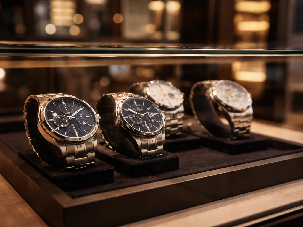 TAG Heuer-themed luxury watch display in a storefront, symbolizing high-stakes career moves