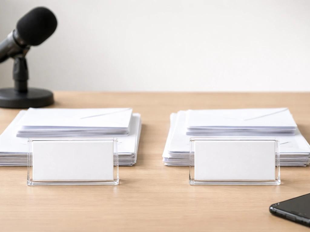 Minimal desk scene with two side-by-side stacks of blank papers suggesting differing estimate claims.