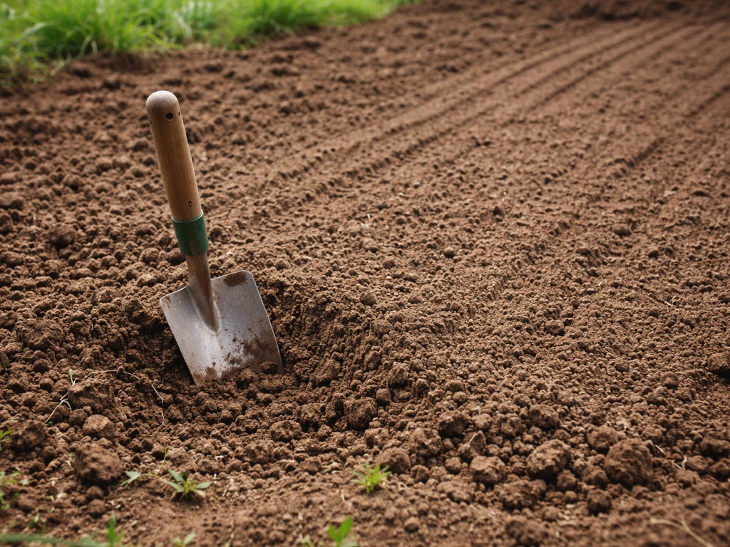 Losgespitte, fijngekruimelde aarde met egaliserende harkstrepen, klaar voor inzaaien in een tuinperceel