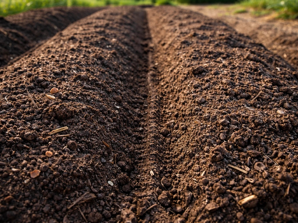 Close-up of raised celery bed with fertile compost-rich soil in bright sunlit garden.