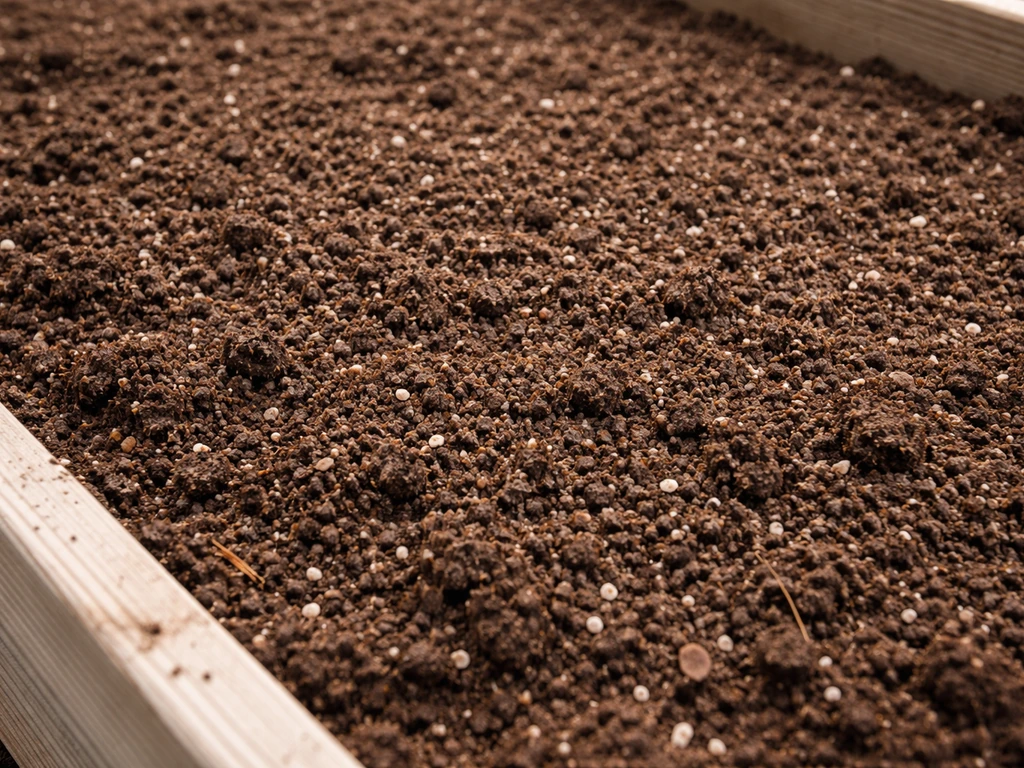 Closeup of well-draining loam soil in a raised bed with compost amendments, ready for artichokes.
