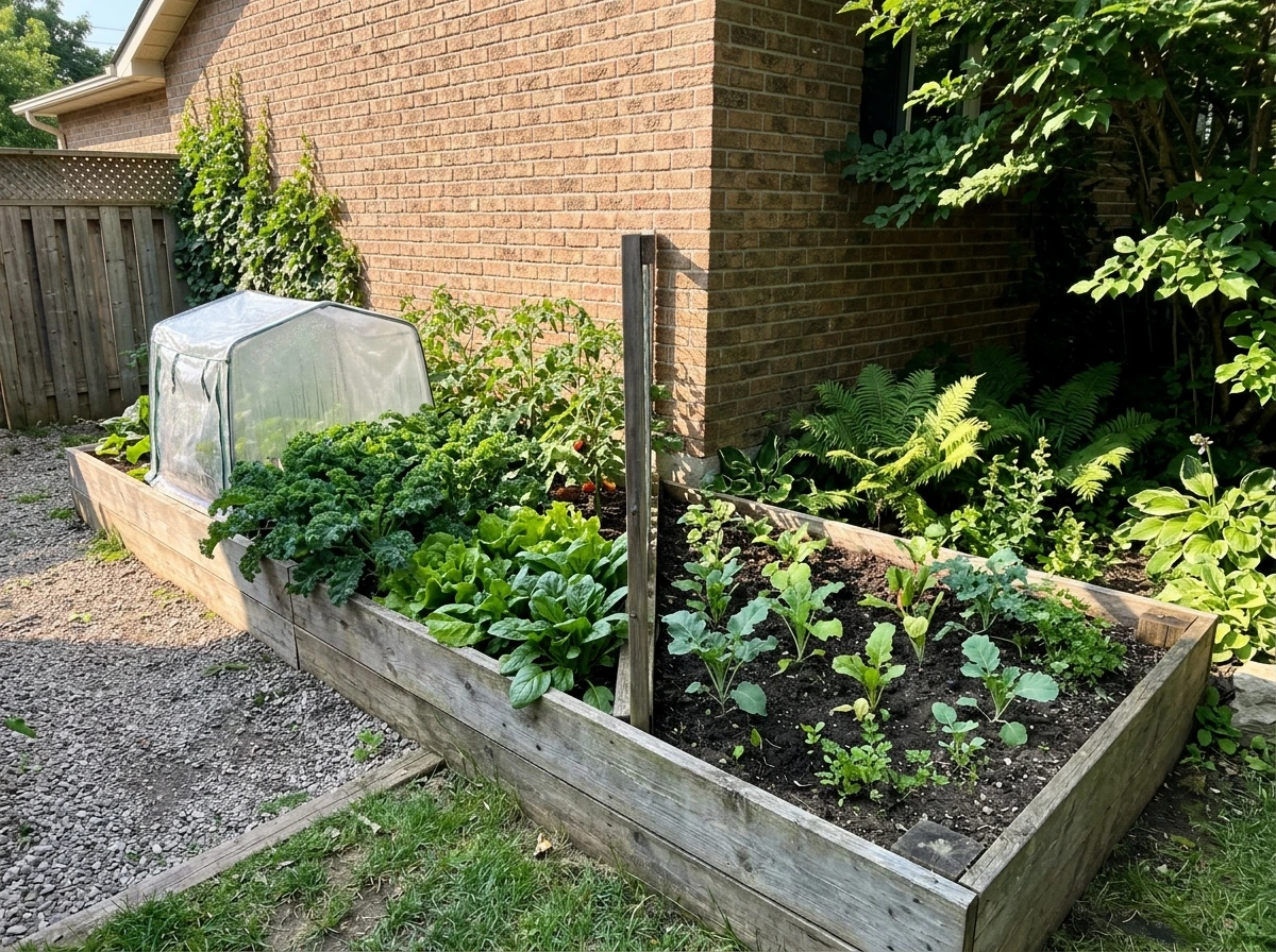 North vs south garden spot showing microclimate light and growth difference