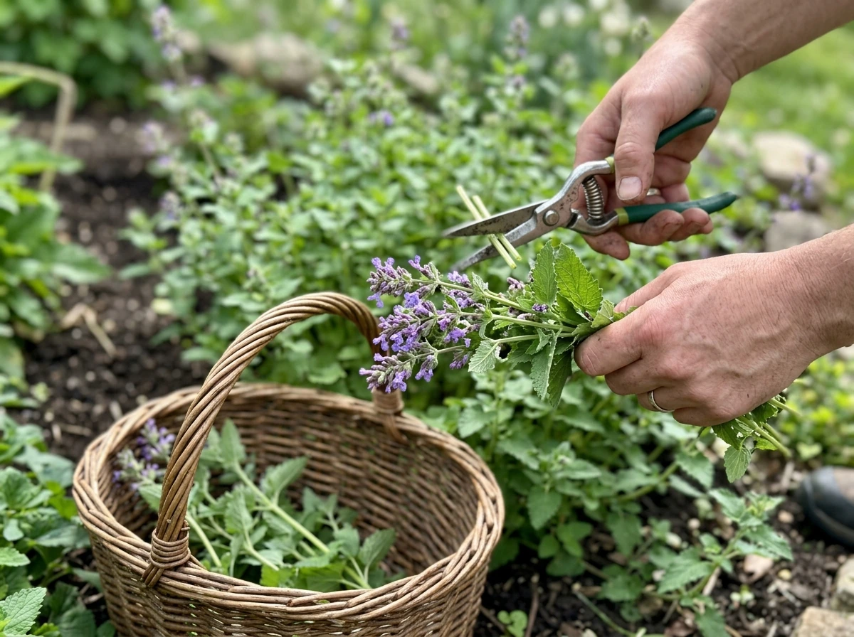 Catnip harvest moment with clean, cat-safe handling