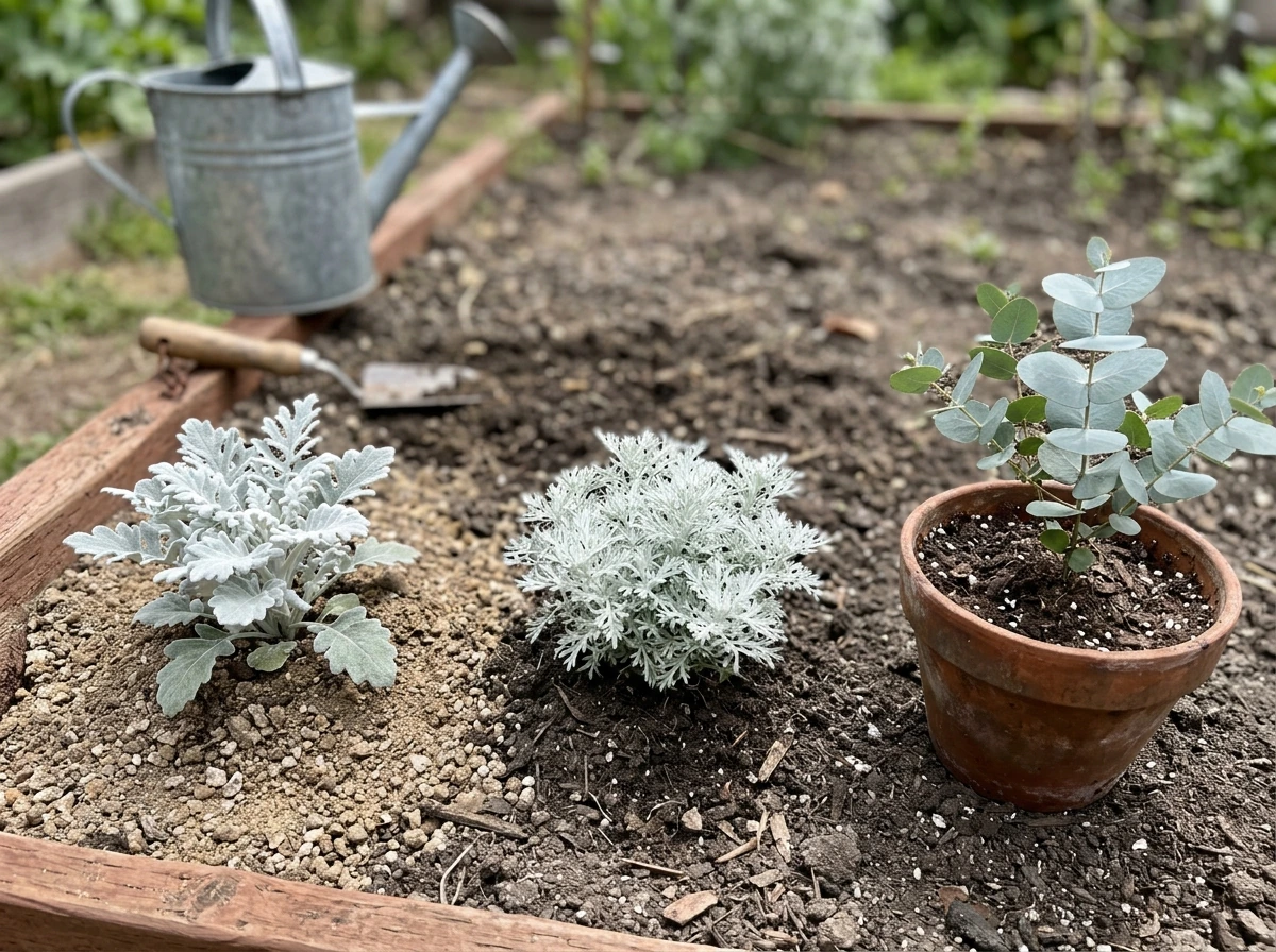 Different “silver” plants planted across soil types to show ideal growing conditions.
